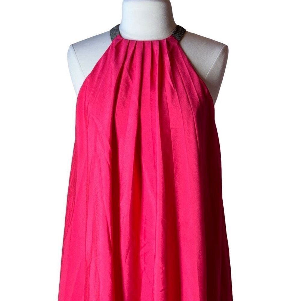 Halston Heritage Sunburst Pleat Halter Maxi Gown Chain & Hot Pink S - Picture 9 of 12